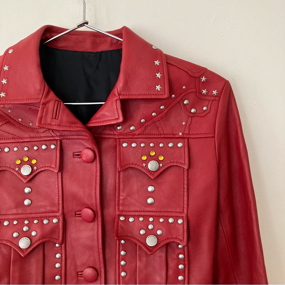 Coach • Vintage Studded Leather Jacket in Red